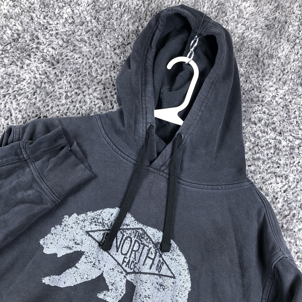 The North Face Hoodie Mens Large Gray Graphic Fleece Pullover Bear Logo Outdoor